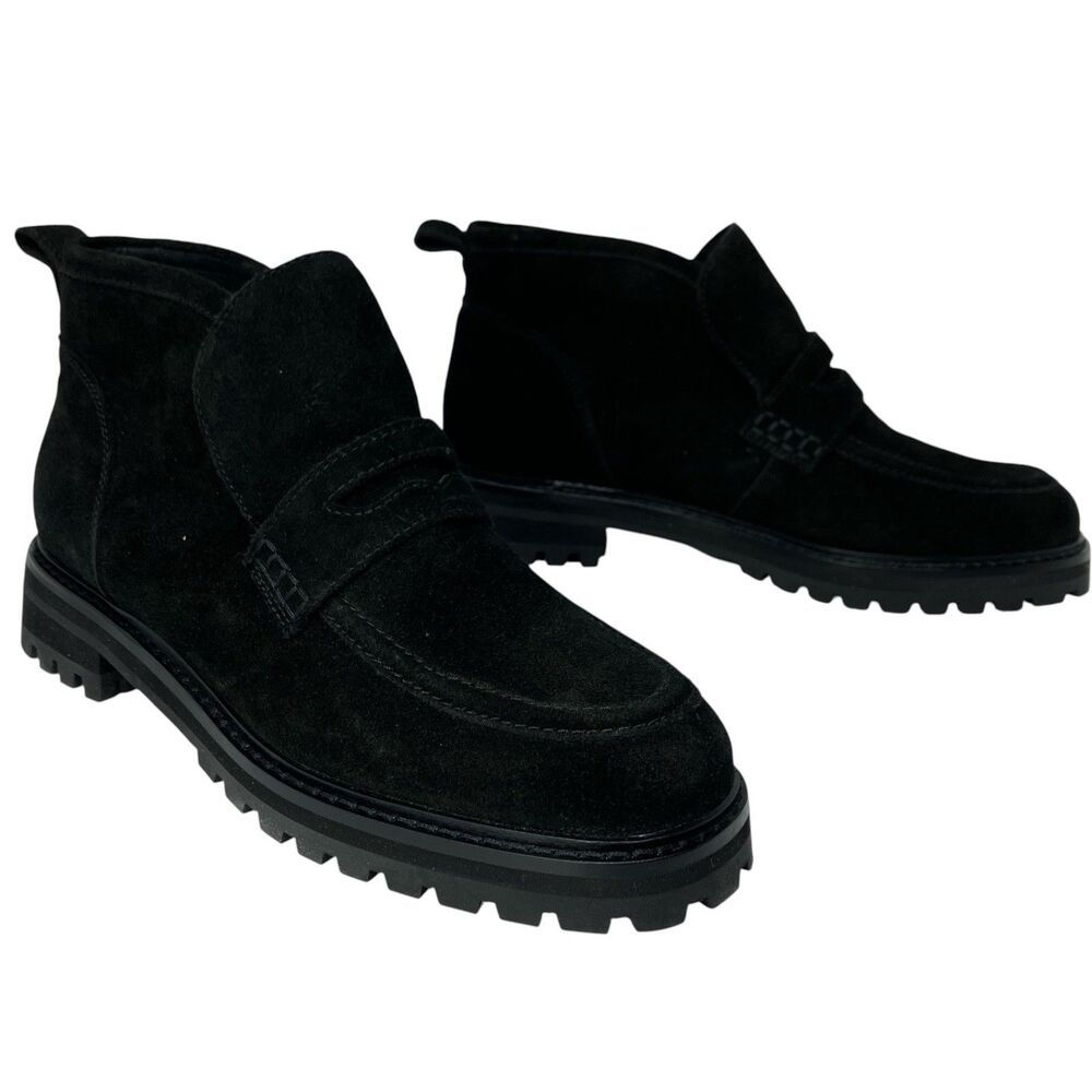 Madewell Suede Lug Sole Ankle Boots Womens 9.5 Black Leather Ryder Loafer NY377